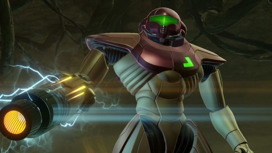 Screenshot of Samus powering up her weapon in Metroid Prime Remastered for best sci-fi games guide