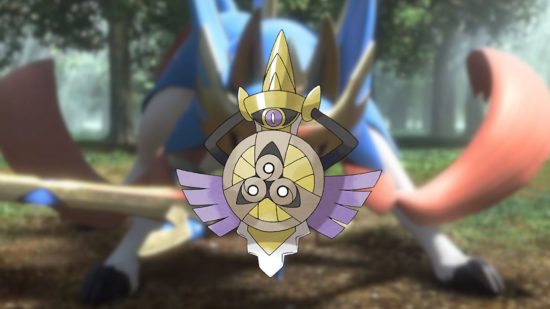Custom image of Aegislash on a Zacian background for best steel Pokemon in Pokemon Go guide