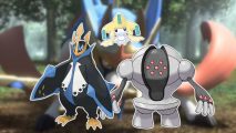 Custom image for best steel Pokemon in Pokemon Go guide with Empoleon, Regacian background