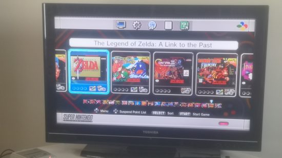 Super NES Classic Edition review image showing the console's menu.