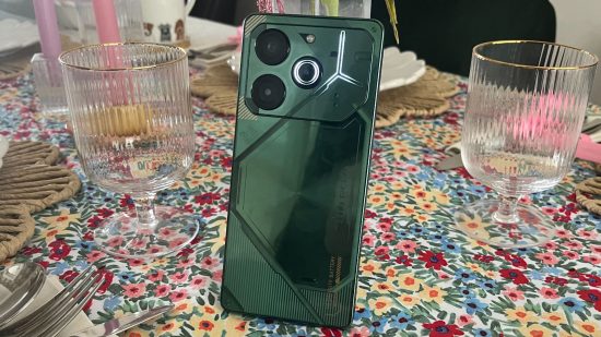 Custom image for TECNO POVA 6 Pro 5G review detailing the back of the phone