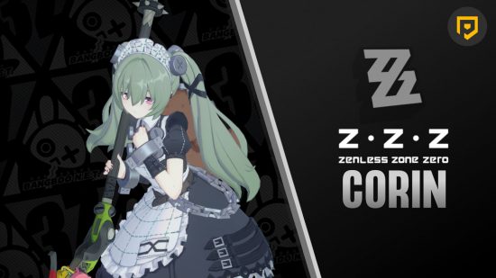 Zenless Zone Zero's Corin standing next to text that says "ZZZ CORIN"