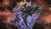 Astra Knights of Veda tier list - a character wearing black armor surrounded by purple light