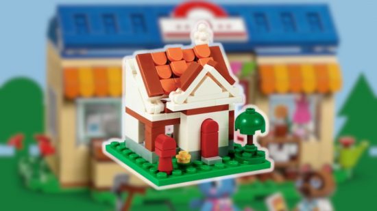 A small Lego Animal Crossing house with a brown roof