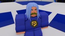 Overlock codes - a custom character in the Roblox game wearing a blue suit