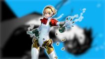 Persona 3 Aigis the first mission - key art of Aigis over artwork of Persona 3