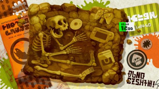 Splatoon feature - a Sunken Scroll featured in the game showing a fossilised skeleton