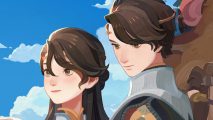AFK Journey codes: The male and female Merlin avatars with brown hair and fair skin standing next to each other on a blue sky background