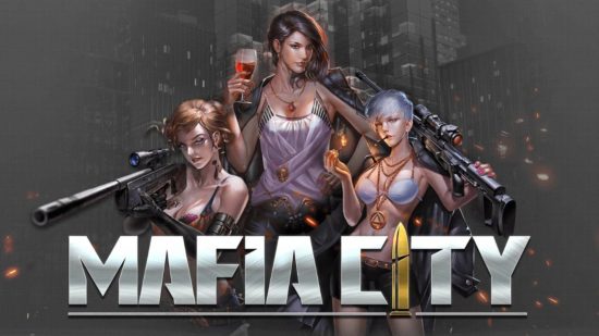 Best mobile games: Mafia City. Image shows a group of criminals near the Mafia City logo.