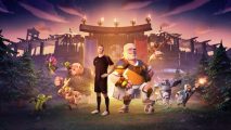 Man City striker Erling Haaland stands with his pixelated alter-ego the Barbarian King, in Clash of Clans collab