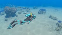 Endless Ocean Luminous review screenshot showing a scuba diver swimming through the ocean