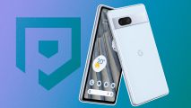 Custom image for Google Pixel 8a design leak news with a Pixel 7a on a blue background