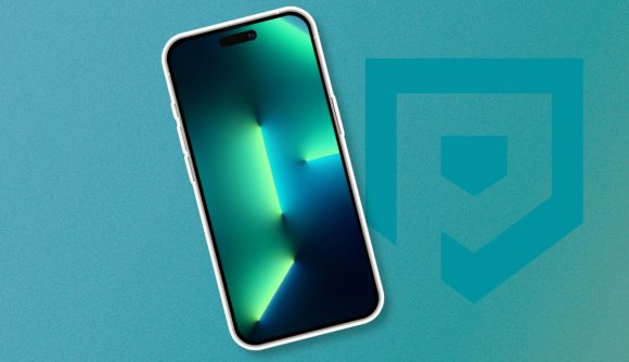 Custom image for iPhone 14 Pro Walmart deal news with an iPhone 14 Pro on a turquoise background