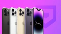 Custom image for iPhone 16 line-up dummy models news with a selection of older iPhones on a purple background