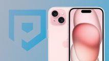 Custom image for iPhone 16 Plus colors rumor news with a pink iPhone 15 Plus on a blue background