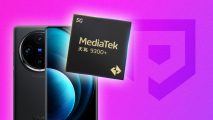 Custom image for MediaTek Dimensity 9300+ news with the chipset and a vivo phone on a purple background