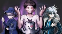 New Kodaka game - artwork of Kodaka holding his hands up with Monokuma in front of him, Yuma from Master Detective Archives: Rain Code to the left of the image, and Tribe Nine's Kamiya Shun to the right of the image
