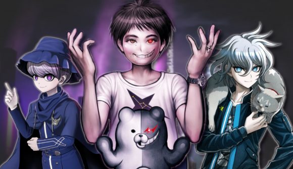 New Kodaka game - artwork of Kodaka holding his hands up with Monokuma in front of him, Yuma from Master Detective Archives: Rain Code to the left of the image, and Tribe Nine's Kamiya Shun to the right of the image