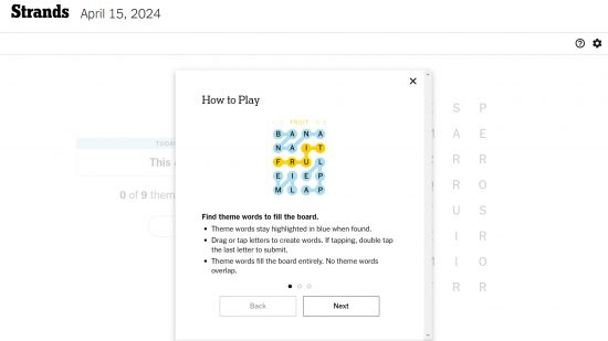 NYT Strands today: A screenshot of the Strands tutorial