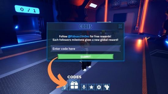 image of roblox descent code redemption screen with arrow detailing which button to press