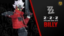 Zenless Zone Zero's Billy pointing a gun towards you next to text that says "ZZZ BILLY"