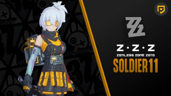 Zenless Zone Zero's Soldier 11 standing next to text that says "Zenless Zone Zero Solider 11"