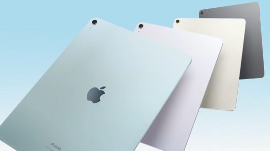 Apple Event iPad Air in different colors on a blue background