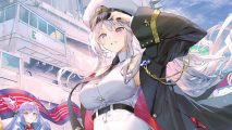 Azur Lane characters - a character wearing a white shirt, white hat, and a black jacket