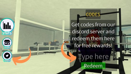 Screenshot of code redemption screen in Untitled Gym Game