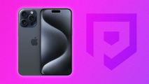 Custom image for iPhone 16 Pro Max dummy model news with an iPhone 15 Pro Max on a purple background