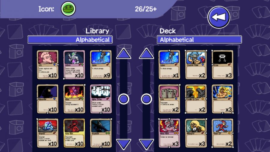 Card City Night's selection screen