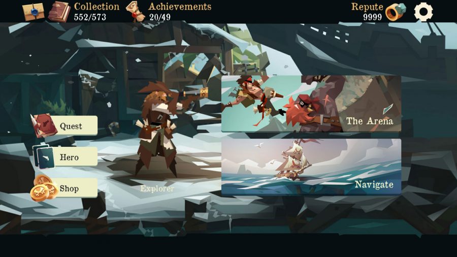 A menu screen showing a pirate and different playable modes