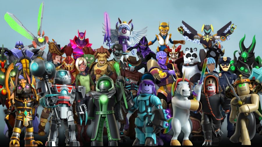 A large group of Roblox characters