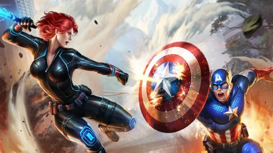 Marvel Super War key art, depicting Captain America fighting Black Widow