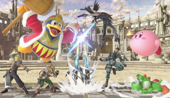 A collection of Nintendo character fight each other in Super Smash Brothers