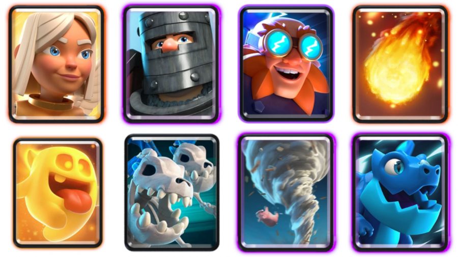An electro giant deck with some skeleton dragons and a fireball