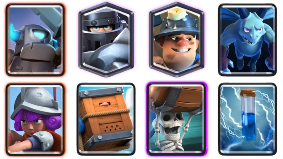 A mega knight Clash Royale deck with spark and a musketeer 