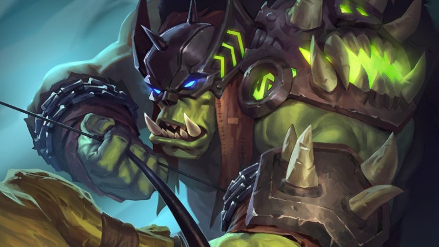 Face Hunter Hearthstone card art showing an orc with a bow drawn