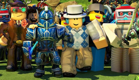 Roblox characters standing in a group