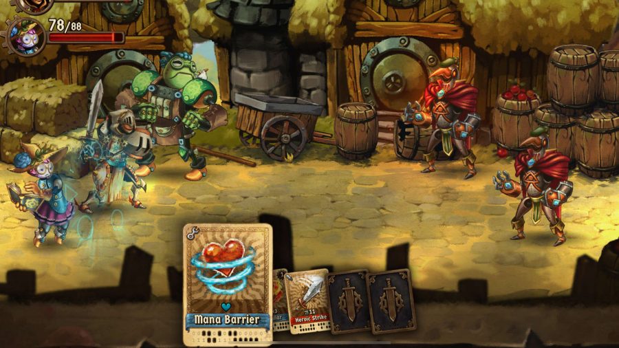 A turn-based combat sequence in SteamWorld Quest
