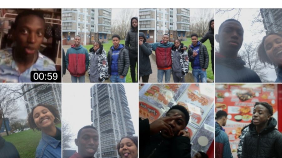 The photos app from the Dead Man's Phone. Here we see Jerome with his friends, either outside a high-rise block or a chicken shop.