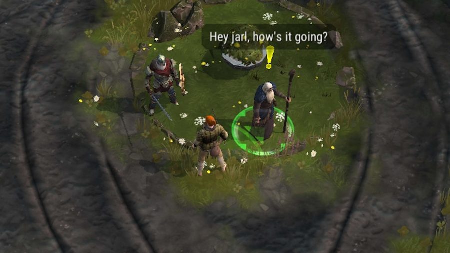 Viking talking to villagers in Frostborn