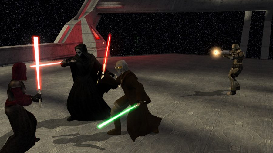 A lightsaber duel in Star Wars: Knights of the Old Repblic 2