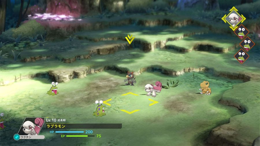 A battle in Digimon Survive