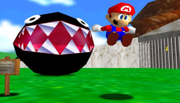Mario being chased by a Chomp Chain