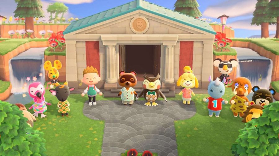 Animal Crossing villagers celebrating at the museum