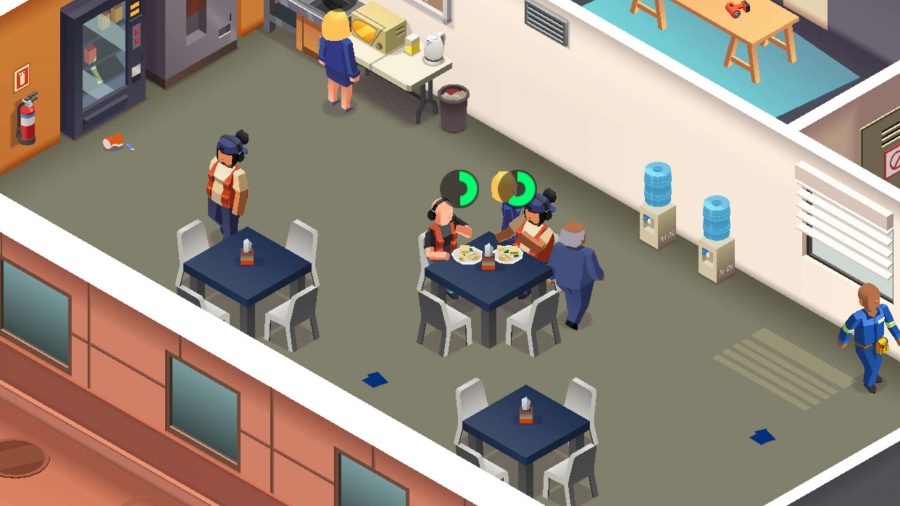 Employees having lunch in TV Empire Tycoon
