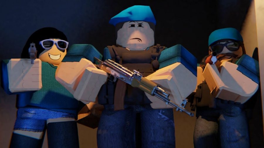 Three Arsenal characters holding weapons