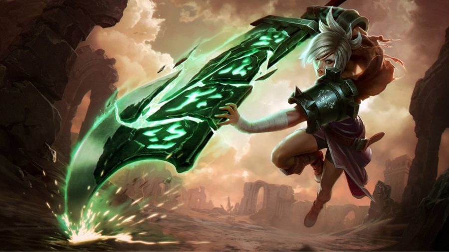 Riven lunging forward with her sword
