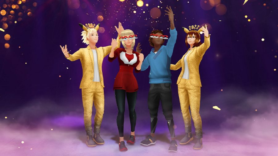 Four Pokémon trainers celebrating the new year